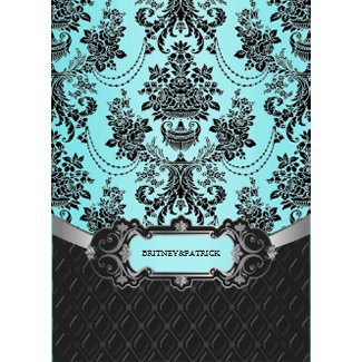Black Damask Blue Wedding Invitations invitation